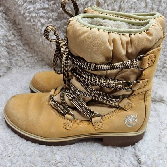 Timberland Winter‎ Tim's in Wheat Leather Sherpa lined Laceup boots sz 9 - Picture 4 of 10